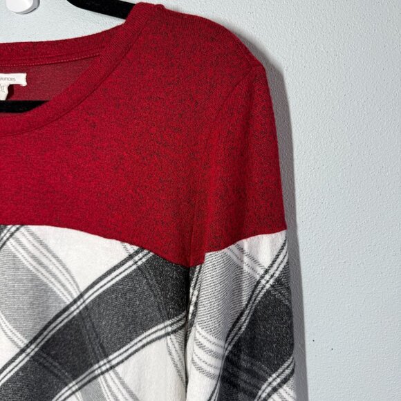 Maurices Women Buffalo Plaid Mixer Knit Top Large Colorblock Cabincore Cozy Fall - Picture 6 of 12